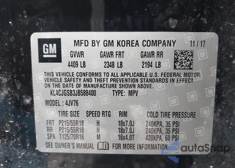 2018 Buick Encore Essence из США, поврежденный, VIN KL4CJGSB3JB588400